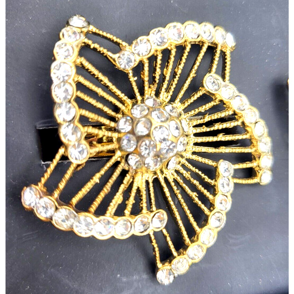 Gold Rhinestone Floral Star Napkin Rings 2" Set of 4 Classic Touch Decor NIB - Picture 3 of 12